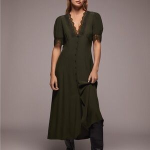 Zara Midi Lace Dark Forest Green Buttoned Dress